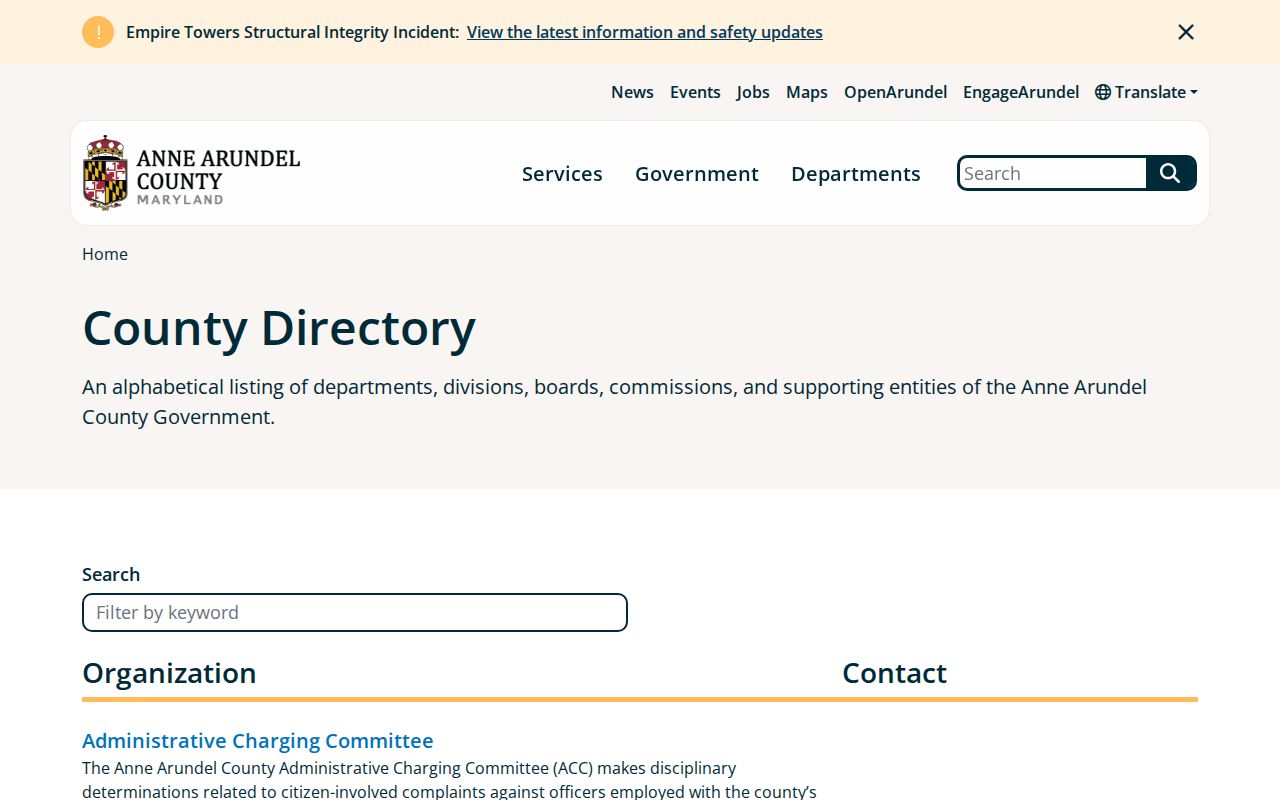 Anne Arundel County people directories county department listing