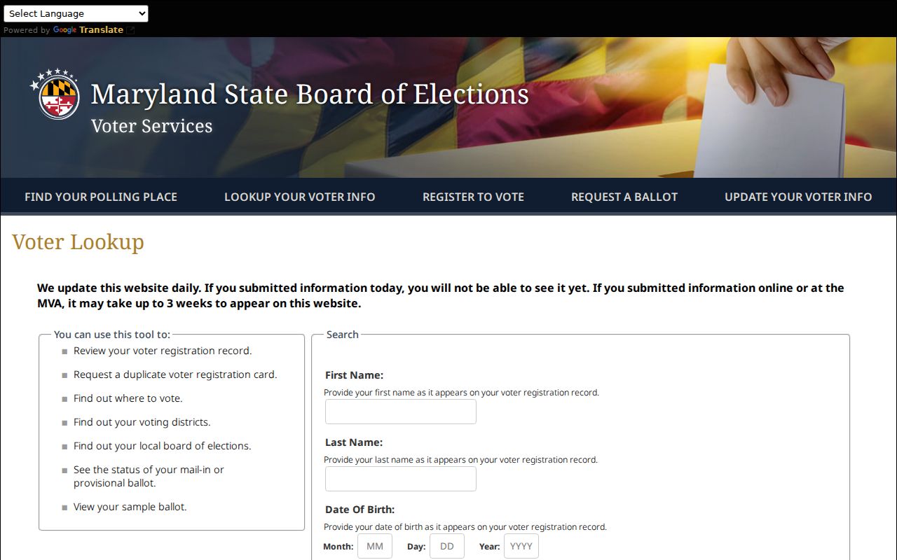 Anne Arundel County voter records lookup fields