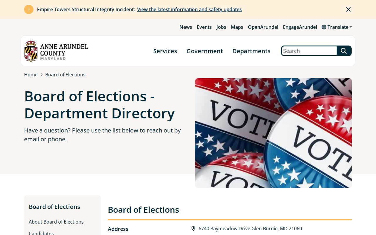 Anne Arundel County voter records elections office directory